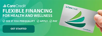 A CareCredit financing banner graphic: Flexible financing for health and wellness